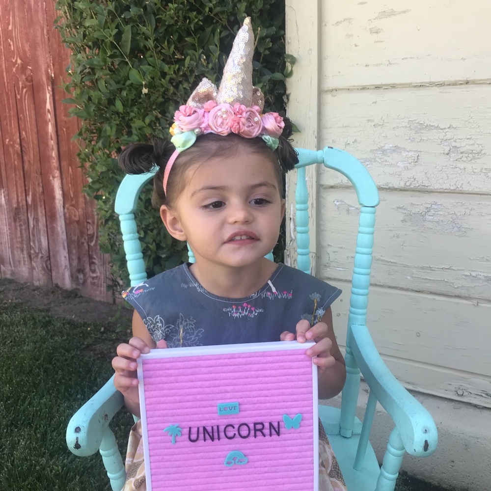 New Unicorn headband with pink & yellow flowers